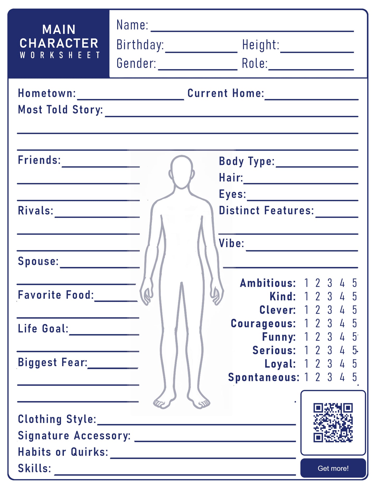 FREE - Main Character Worksheet